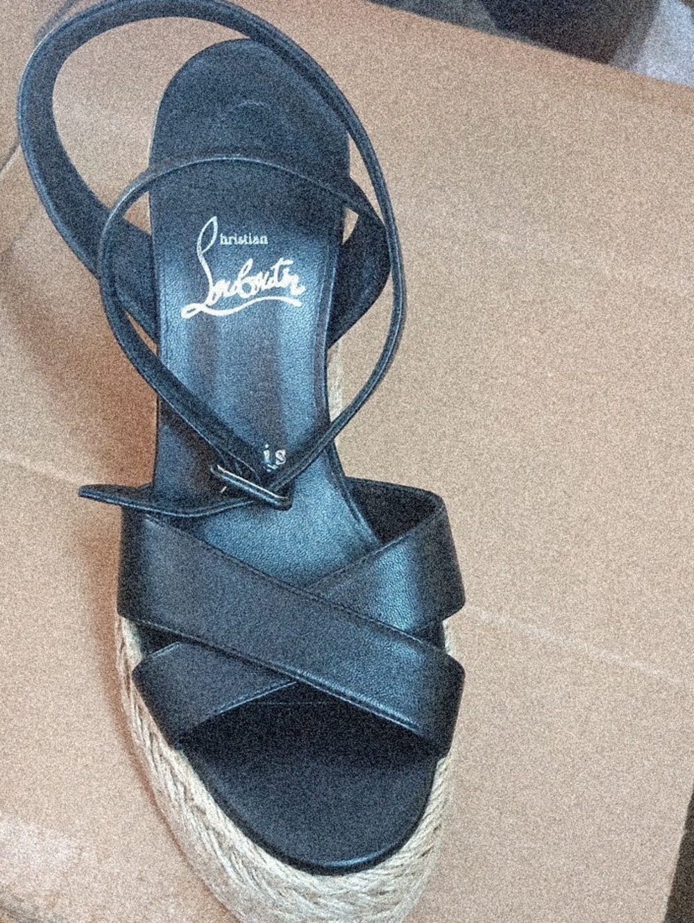Christian Louboutin Black Leather Platform Espadrille Sandal
